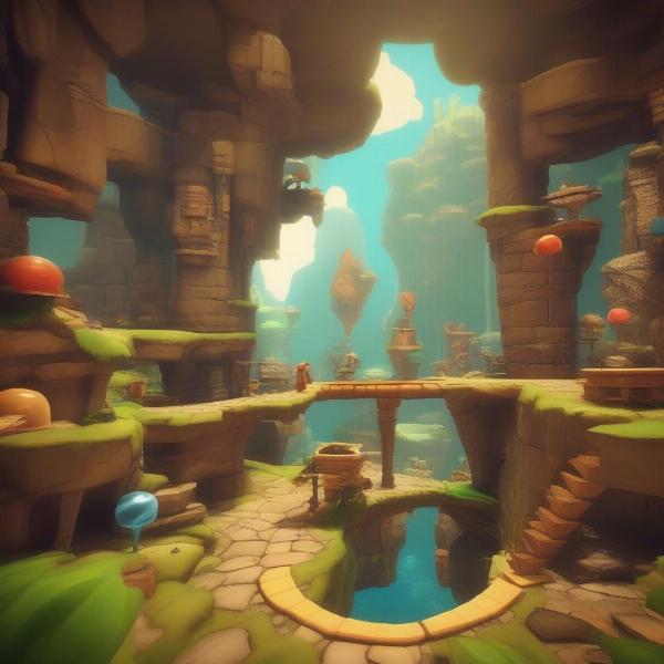 3d platformer game exploration showcasing diverse environments with hidden items