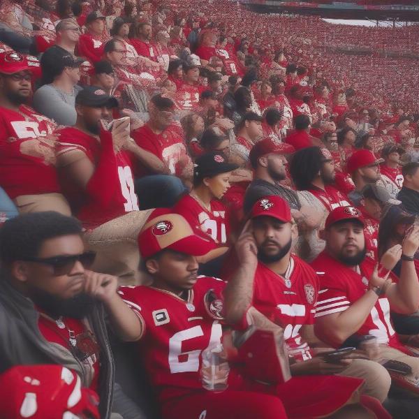 49ers-fans-looking-at-phone-for-game