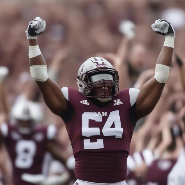 Aggie player celebrates victory after final play in A&M game