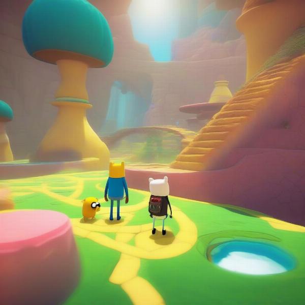 Finn and Jake exploring a mysterious location in Adventure Time Investigations