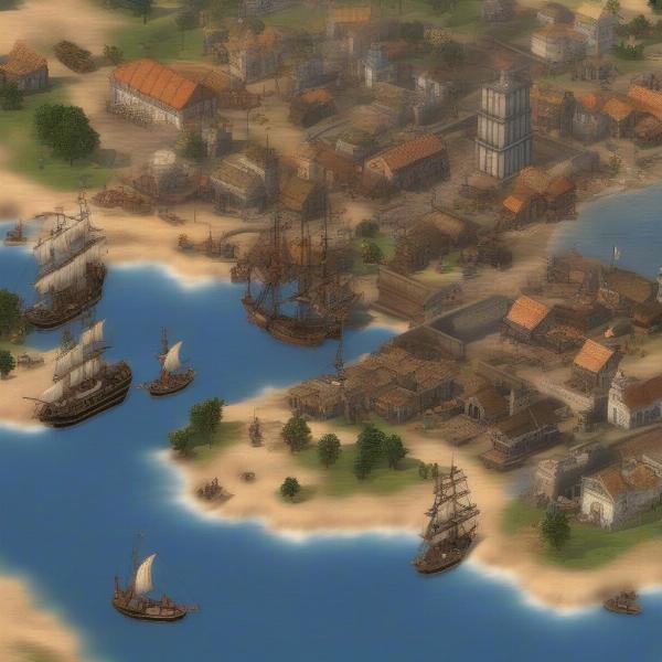Age of Empires 3 colonial era map with naval ships