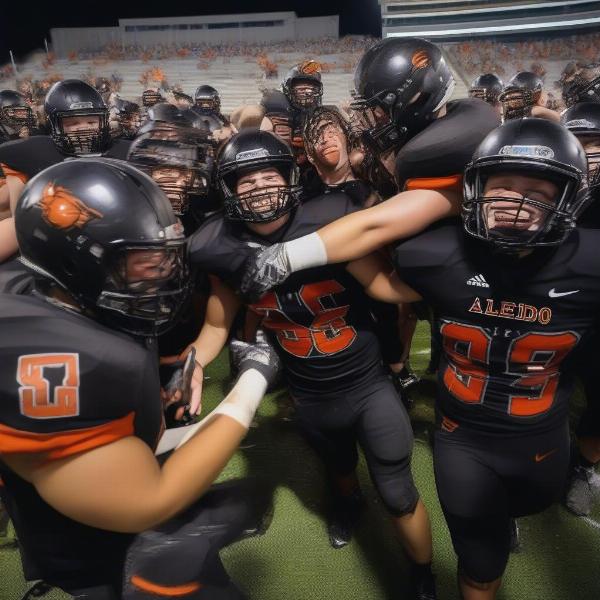 Aledo Bearcats football team celebrating a victory after a game