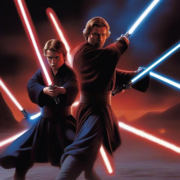 anakin skywalker and obi wan kenobi dueling