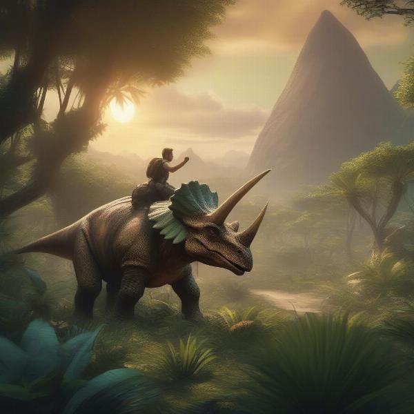 player riding tamed dinosaurs