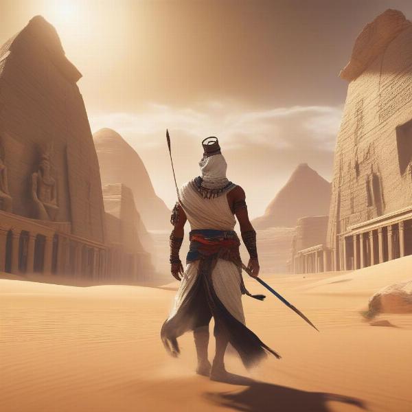 Bayek in Ancient Egypt exploring its ancient wonders