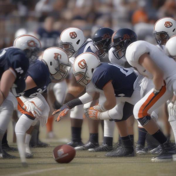 Auburn Oklahoma players face off on the field during a high stakes game