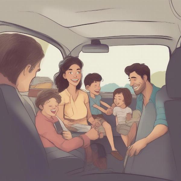 family listening to audiobooks in car