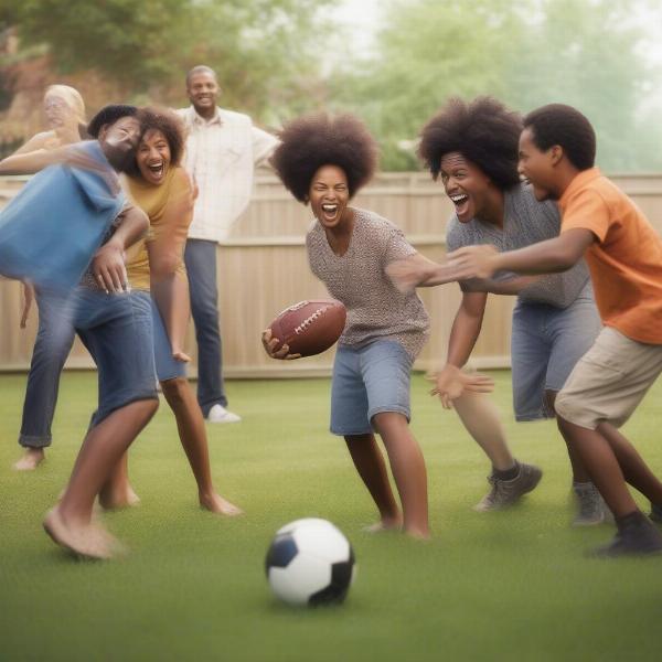 group of people playing backyard football