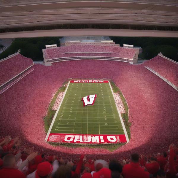 Wisconsin Badgers fans celebrate a touchdown