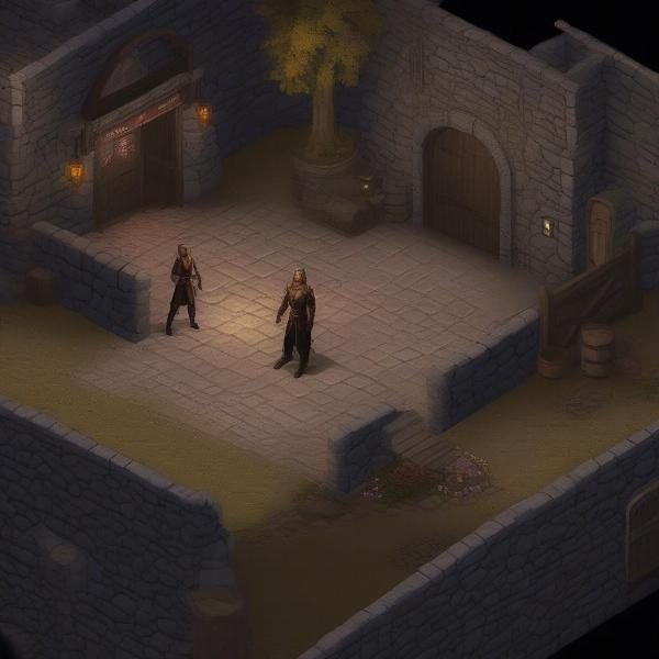 Baldurs Gate gameplay screenshot showing player character interacting with NPC