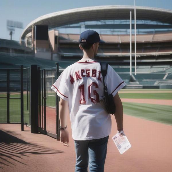 baseball fan enters stadium