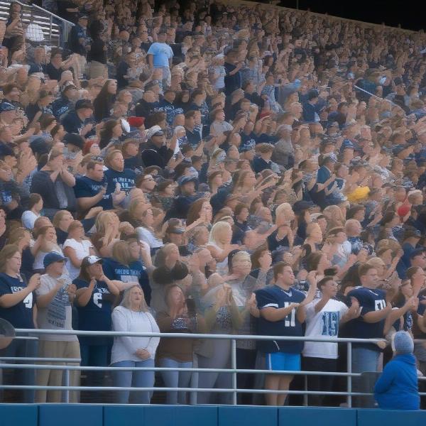 Excited fans cheering at a Bay Port football game