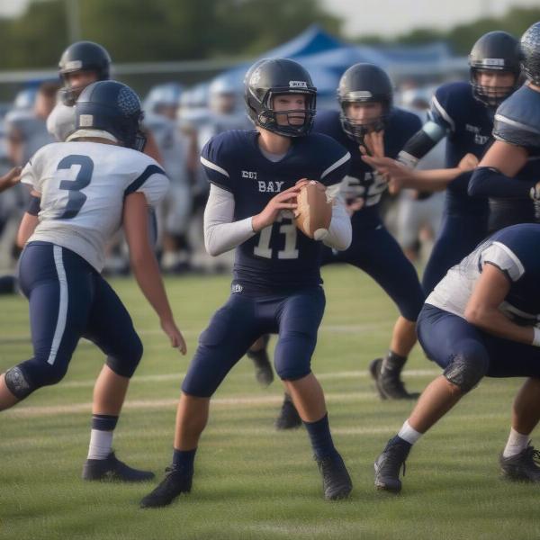 A football game at Bay Port with a key player about to throw the ball