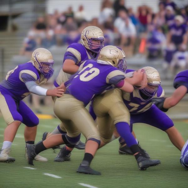 Bishop Guilfoyle defensive line pressuring opposing quarterback