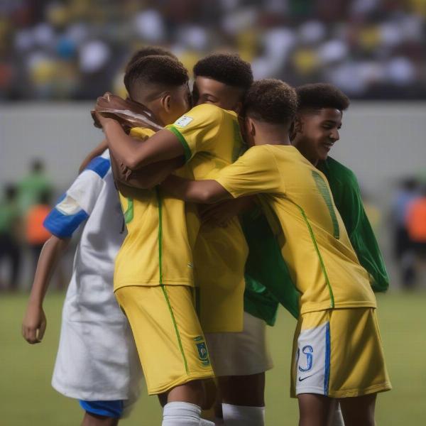 brazil u17 team celebrate a victory