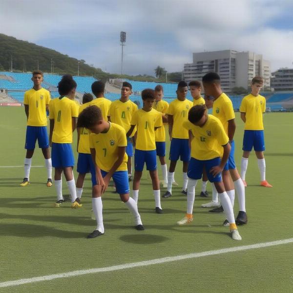 brazil u17 team during warm up on football field