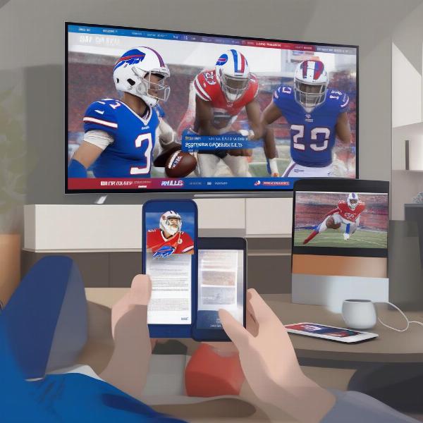 Illustration of multiple devices showing the Buffalo Bills game being streamed