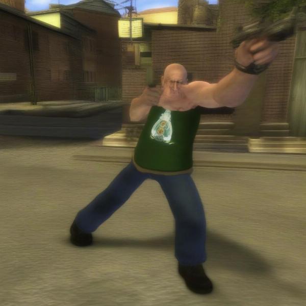 Bully Xbox 360 character with cheat enhancements, full health and weapons.