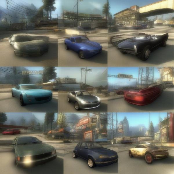 Diverse car selection in Burnout Paradise on Xbox 360 showing various vehicle types