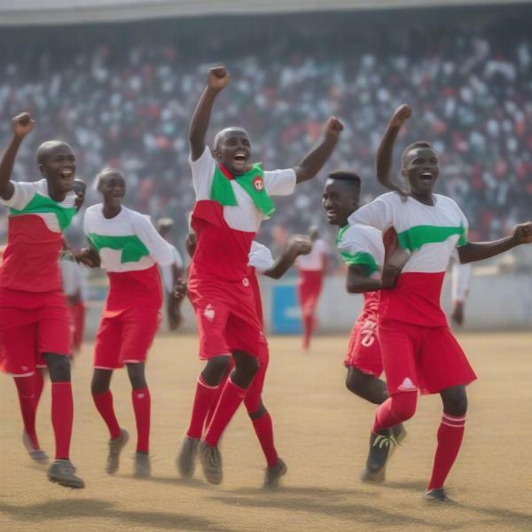 Burundi national team players celebrate a goal during an international game