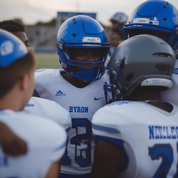 byron nelson football team huddle