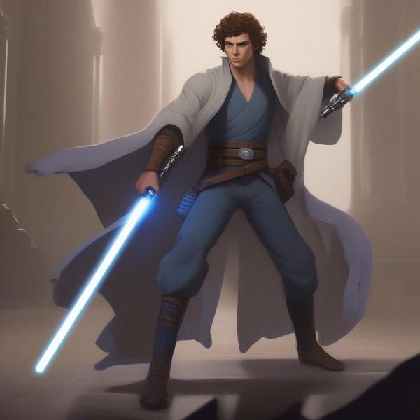 Cal Kestis lightsaber stance in Star Wars Jedi game