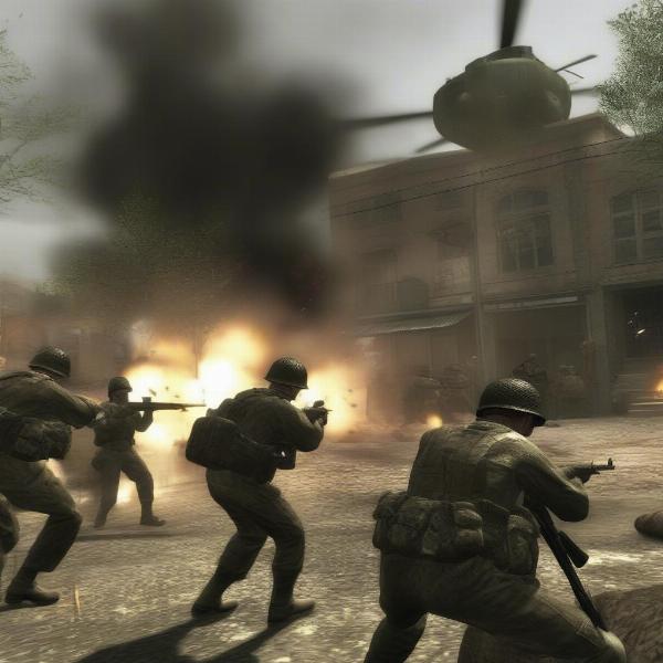 Call of Duty 3 Xbox combat close up on soldiers with explosions