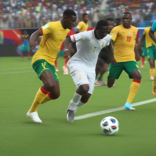 Cameroon national team playing a World Cup match