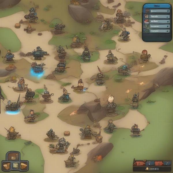 Cartoon Wars game mobile screenshot, strategic map view, unit deployment, tower defense elements, multiple enemy waves