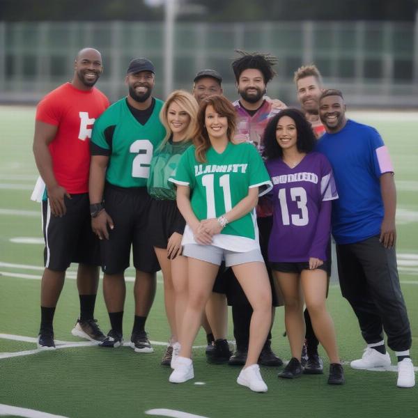Celebrity Flag Football Game: A team of stars poses