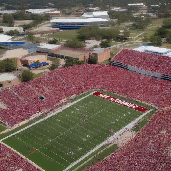 A Tulsa football game day scene, showing fans and the atmosphere surrounding the stadium