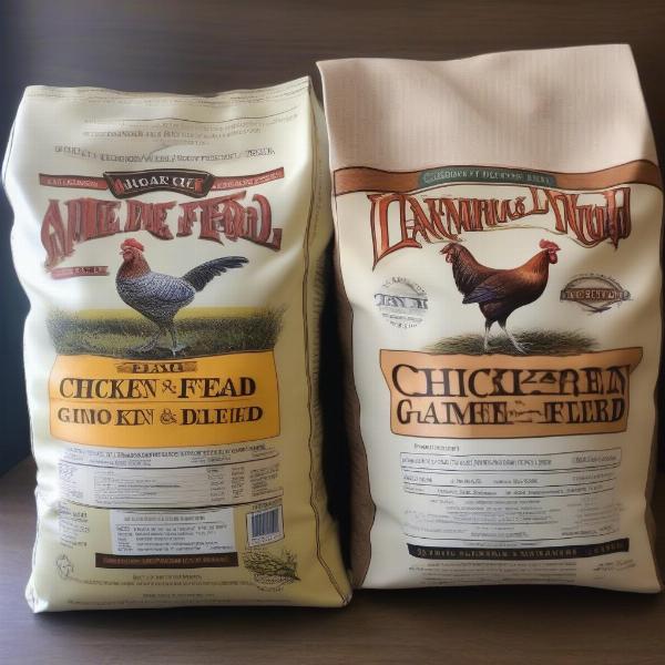 chicken feed bag game bird feed bag side by side