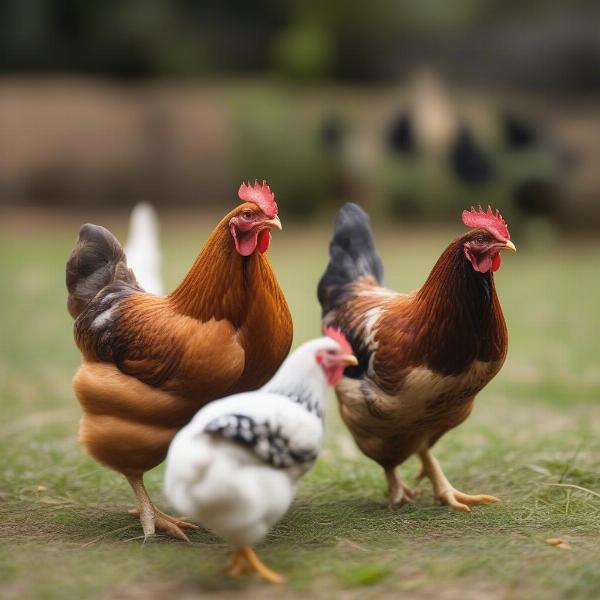 chickens eating mixed grains