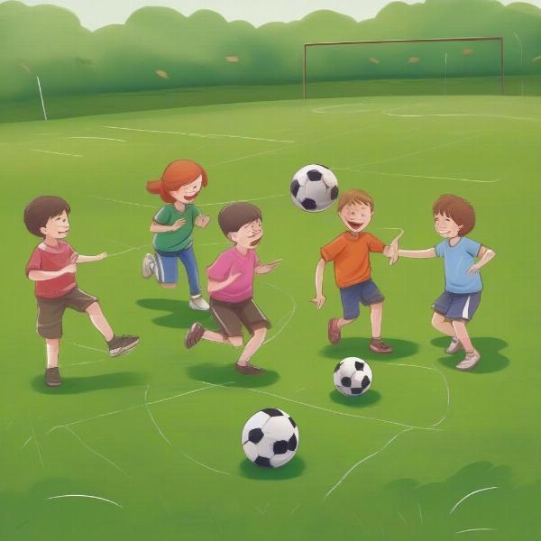 kids playing fun football game on field