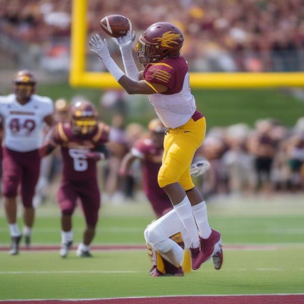 Highlights of a recent Central Michigan football game, showing a touchdown play.