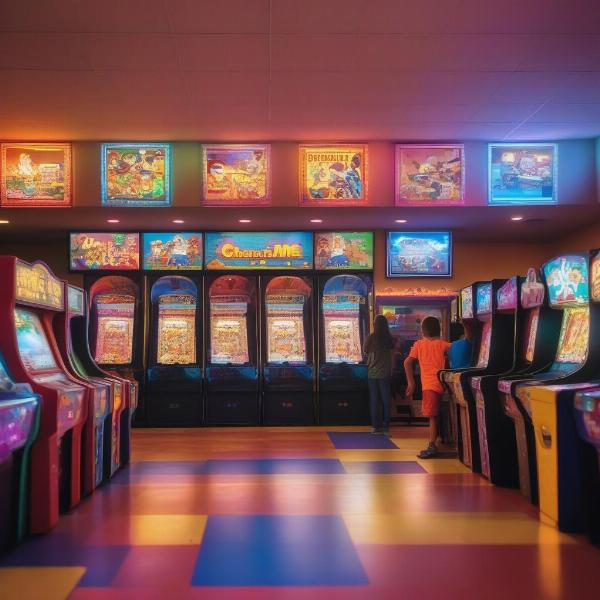 Chuck E Cheese colorful arcade games