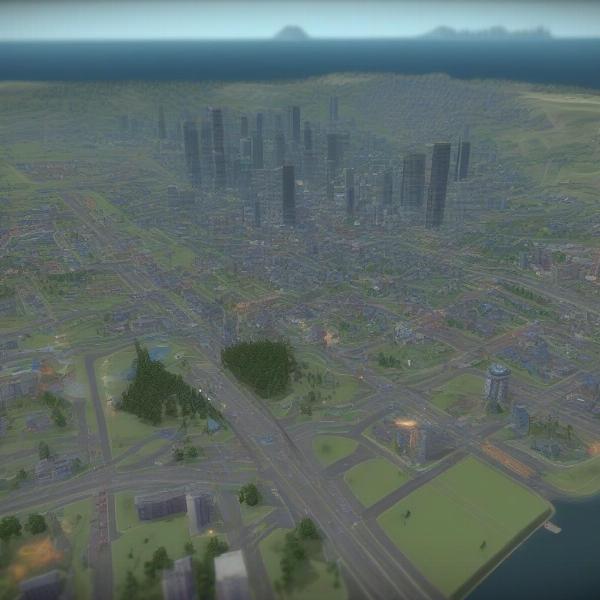 Gameplay screenshot of the original Cities Skylines showing complex city layout with roads and buildings