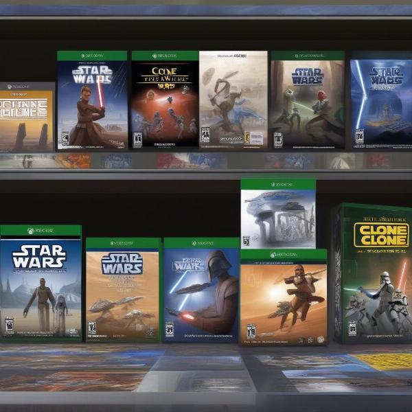 a collection of star wars the clone wars xbox game cases