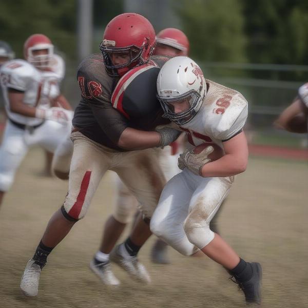 Coffee County Player Tackling Opponent in a Football Game