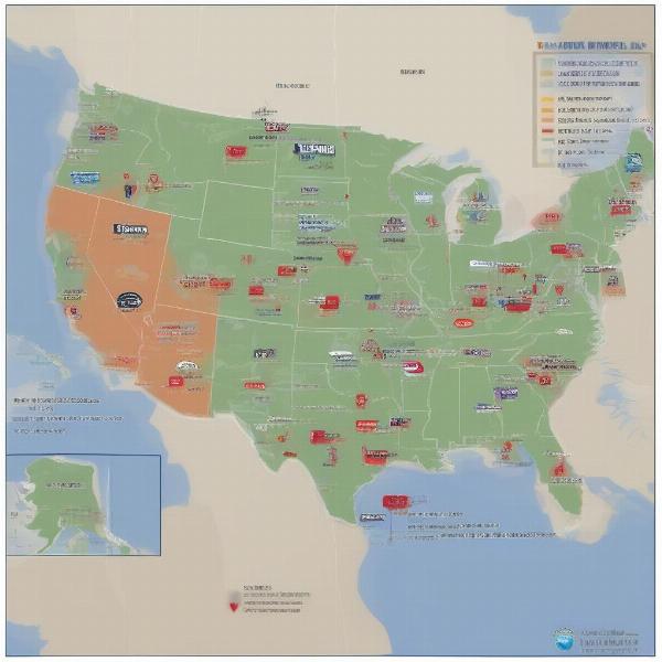 College football bowl game map for January 1st