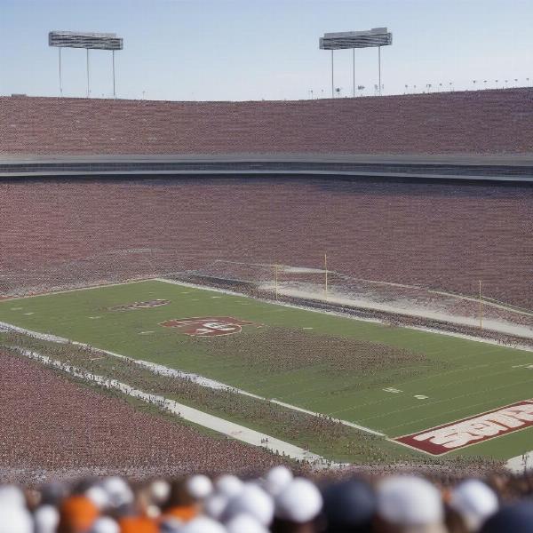 Packed college football stadium with fans excited