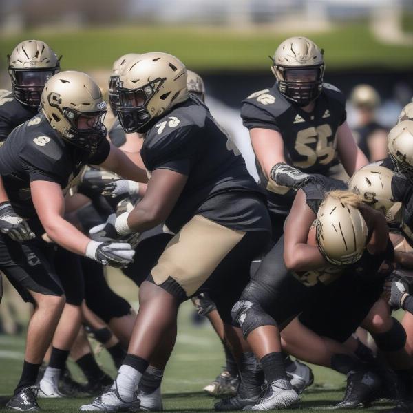 Defensive line in Colorado Buffaloes Spring Game action