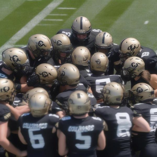 Colorado Buffaloes team huddles during Spring Game