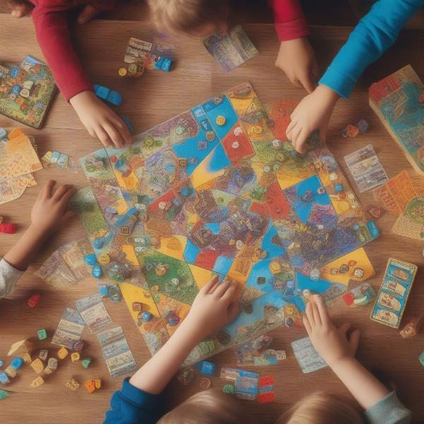 kids playing colorful board games