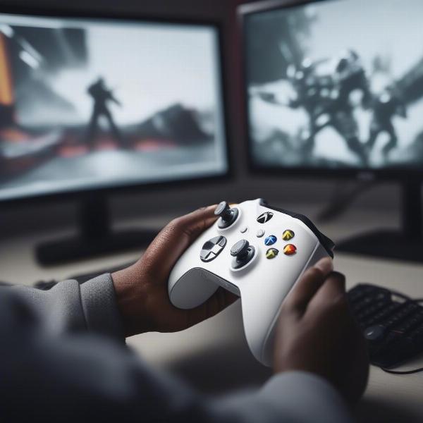 gamer playing pc with a controller