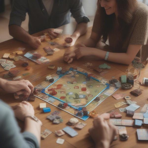 Couple playing a board game together