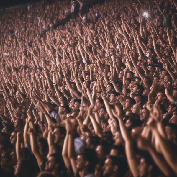 Excited crowd reacting at football game