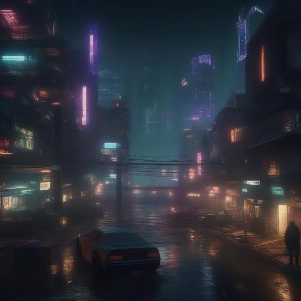 Cyberpunk city with enhanced lighting and textures