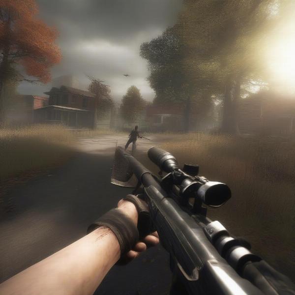 Daryl Dixon from Walking Dead game on Xbox 360, first person perspective in combat