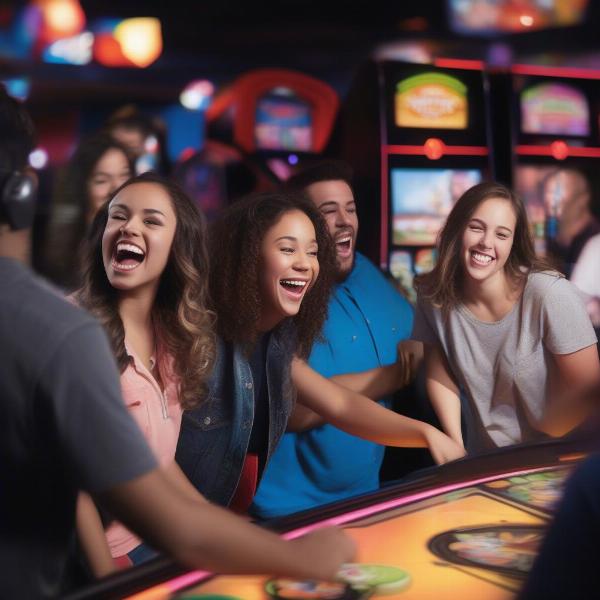enjoying the arcade games at dave and busters